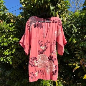 Majorelle pink floral embroidered short kimono sleeve mini dress